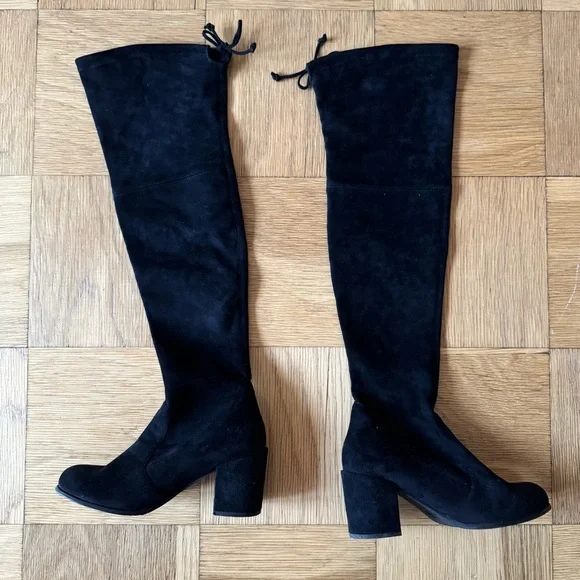 Stuart Weitzman Tieland Boots Black Suede Over The Knee Size 39 Heel - Picture 4 of 16